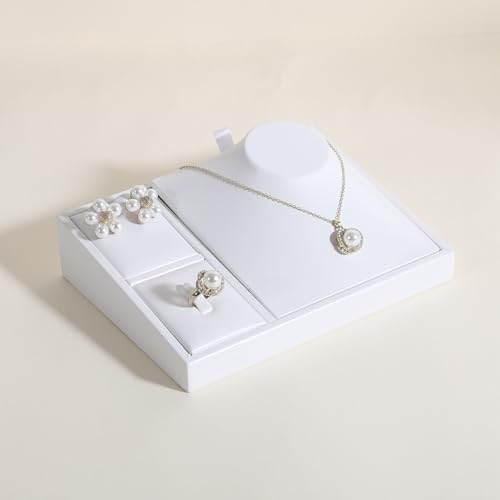White Jewelry Display Tray for jewelry selling, PU leather Necklace Holder Earring Display Stand, Jewelry organizer storage holder for boutique store【Jewelry display set】
