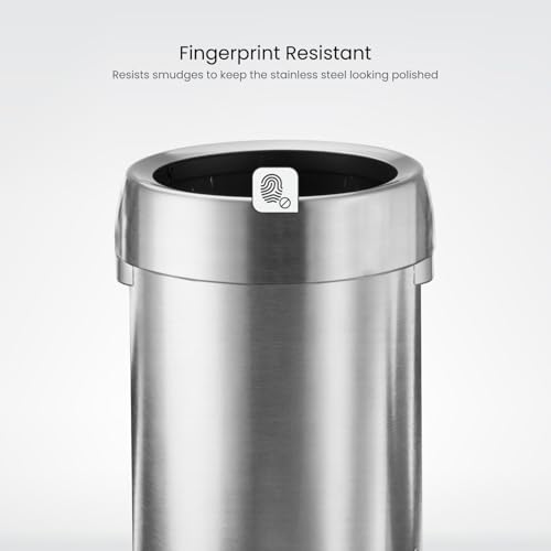 Home Zone Living 16 Gallon Commercial Trash Can with Removable Open Top Lid - color: Brushed Silver, size: Round