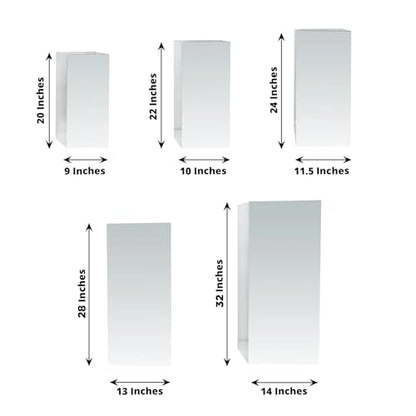 Efavormart Set of 5 Silver Mirror Acrylic Pedestal Risers – Pre-Assembled Rectangular Display Stands for Weddings, Events & Product Showcases – 20", 22", 24", 28", 32" - color: Silver