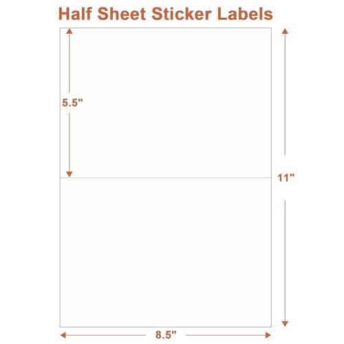 Half Sheet Labels, 2 per Sheet, 500 Sheets, 1000 Labels, 8.5" x 5.5" Size - size: 8.5" x 5.5", style: 500 sheets