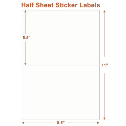 Half Sheet Labels, 2 per Sheet, 1000 Sheets, 2000 Labels, 8.5" x 5.5" Size - size: 8.5" x 5.5", style: 1000 sheets