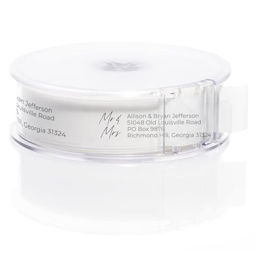 Clear Mr & Mrs Rolled Address Labels / 250 Personalized Return Address Labels/Designer Address Stickers in Elegant Plastic Dispenser - size: 250 Labels, style: Clear Mr. and Mrs Script