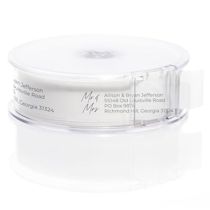 Clear Mr & Mrs Rolled Address Labels / 500 Personalized Return Address Labels/Designer Address Stickers in Elegant Plastic Dispenser - size: 500 Labels, style: Clear Mr. and Mrs Script