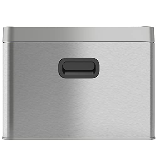 iTouchless 20 Liter / 5.3 Gallon Open Top Waste Trash Can & Recycle Bin with 2 Recycle Stickers, Dual Compartment Slim Stainless Steel Container - color: Silver with Black and Blue, 5.3 Gal
