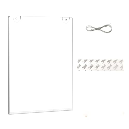 Wall Mount Acrylic Sign Holder 8.5 x 11 Vertical，Clear Plastic Picture Frame, Photo Menu Flyer Display Holders for Office Home Hotel Business Store with Adhesive Tape
