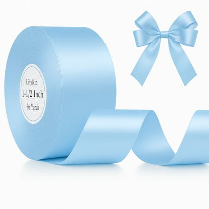 Light Blue Satin Ribbon 1-1/2 Inch x 36 Yards for DIY Crafts & Baby Showers - color: Light Blue
