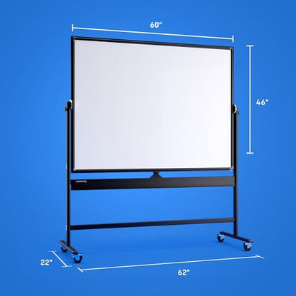 Kamelleo Rolling Whiteboard on Wheels 60" x 46", Double Sided White Board - color: Jet Black, size: 60x46