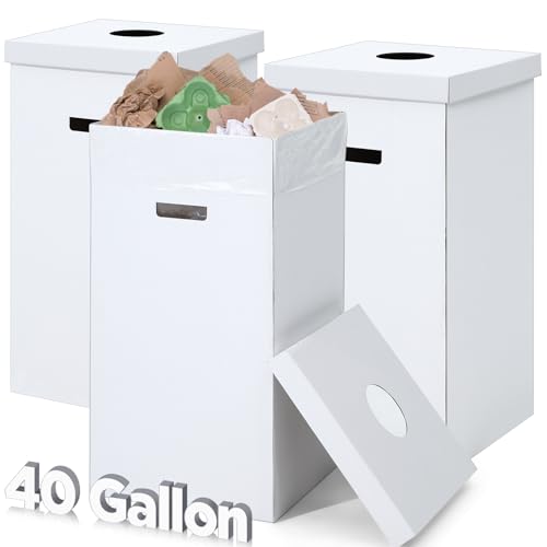 3 Pcs Disposable Cardboard Trash Cans with Lids and Bags, 40 Gallon - size: 40 Gallon