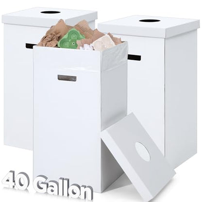 3 Pcs Disposable Cardboard Trash Cans with Lids and Bags, 40 Gallon - size: 40 Gallon