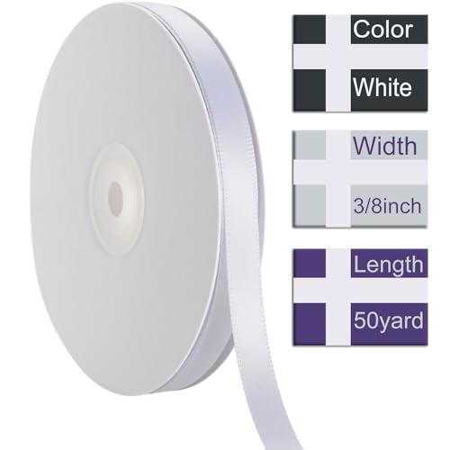 3/8 Inch White Ribbon 50Yards – Perfect for Gift Wrapping - color: White, size: 3/8"