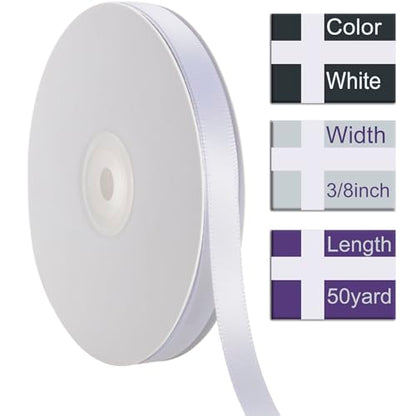 3/8 Inch White Ribbon 50Yards – Perfect for Gift Wrapping - color: White, size: 3/8"