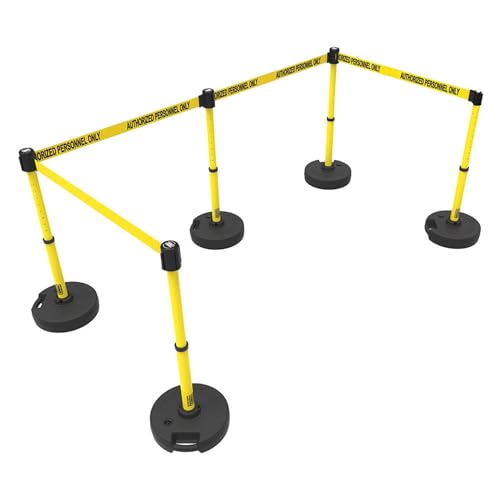 Banner Stakes PL4587 Plus X5 Retractable Belt Barrier Set - color: Yellow: Authorized Personnel Only, size: 60'