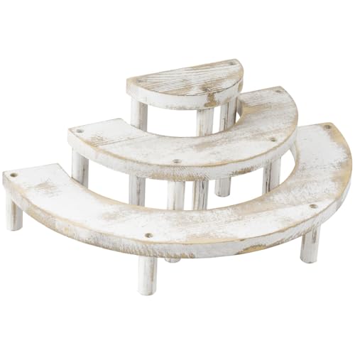 MyGift 3 Tier Wooden Display Riser Stand Whitewashed Dessert Shelf - color: Whitewashed