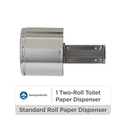 2-Roll Side-By-Side Covered Toilet Paper Dispenser by GP PRO (Georgia-Pacific), Key Lock, Chrome, 57320, 10.000" W x 6.250" D x 6.000" H, 1 Dispenser Per Case