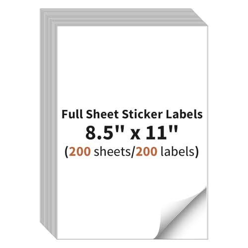 Full Sheet Sticker Label, 8.5" x 11" Shipping Label -200 Sheets, 200 Labels - size: 8.5" x 11", style: 200 sheets