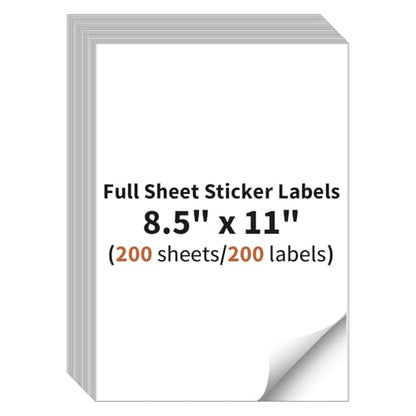 Full Sheet Sticker Label, 8.5" x 11" Shipping Label -200 Sheets, 200 Labels - size: 8.5" x 11", style: 200 sheets