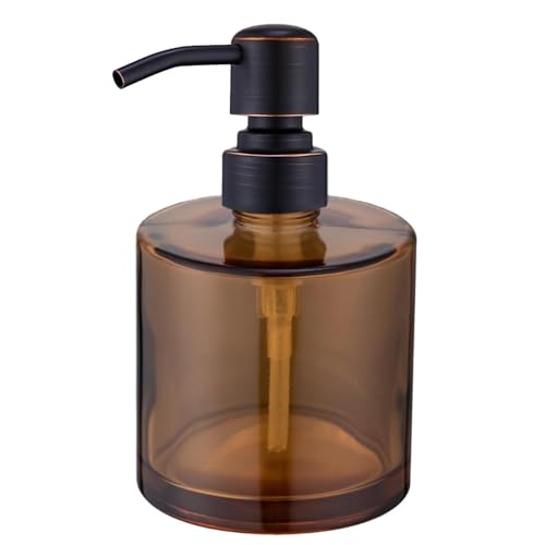 Coffee Glass Soap Dispenser with Rust Proof Stainless Steel Pump, Oil Rubbed Bronze Refillable Liquid Hand Soap Dispenser for Bathroom, Kitchen (11Oz, Round) - color: Oil Rubbed Bronze, size: 11 oz Round