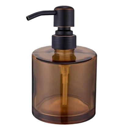 Coffee Glass Soap Dispenser with Rust Proof Stainless Steel Pump, Oil Rubbed Bronze Refillable Liquid Hand Soap Dispenser for Bathroom, Kitchen (11Oz, Round) - color: Oil Rubbed Bronze, size: 11 oz Round