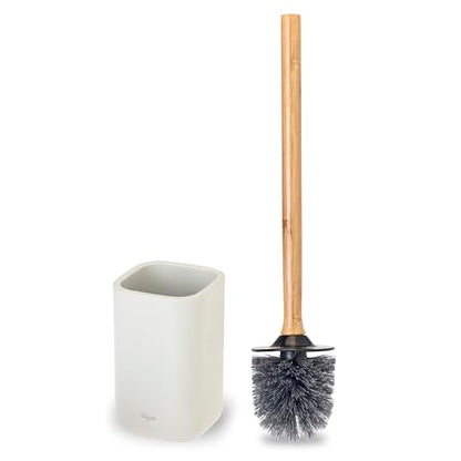 Vigar Zense Toilet Brush and Holder Set, Polyresin Stone, Light Gray - color: Light Gray