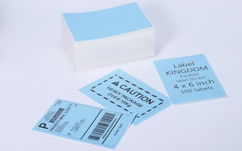 Label KINGDOM 4"x 6" Fanfold Blue Thermal Label Printer Paper, 500 Stickers - color: Black on Blue-500pcs