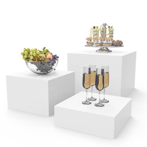 PecMuikee Buffet Risers, Food Risers for Buffet Table, Display Stand Shelf for Catering Dessert Collectibles Jewelry Figures Show, Acrylic Cube Display Nesting Risers with Hollow Bottoms 3PCS 8"9"10"
