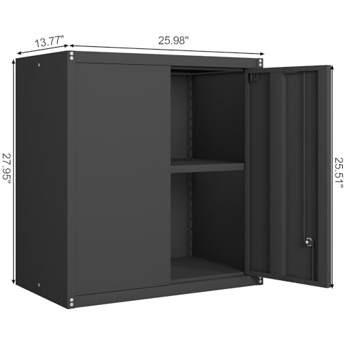 Metal Wall Cabinet, Garage Wall Cabinet, Metal Storage Cabinet, Black - color: Black, size: 27.95"H