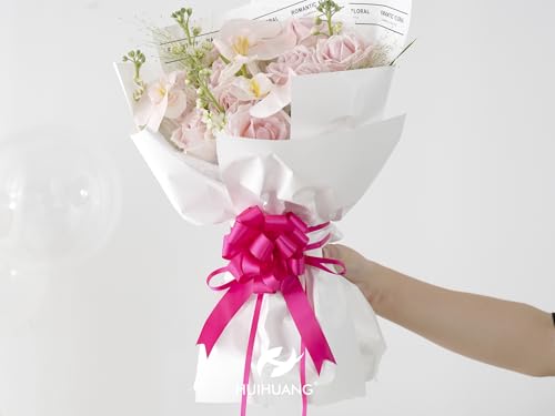 HUIHUANG Hot Pink Satin Pull Bows for Gift Wrapping 12 PCS, 4" x 8" Bows - color: Hot Pink, size: 1 Pack (12 bows, 4 in x 8 in)