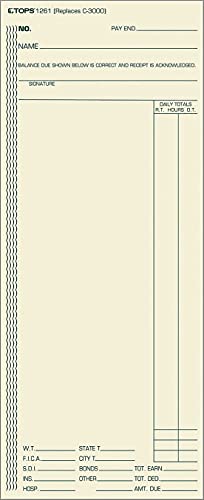 TOPS 1261 Acroprint/Amano/Cincinnati/Lathem Time Card, Weekly, 3 3/8 x 8 1/4, 500/Box