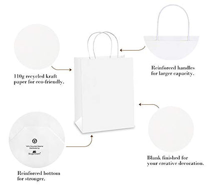 BagDream White Gift Bags with Handles 8x4.25x10.5 Inch Medium 100 Pack Bulk - color: White