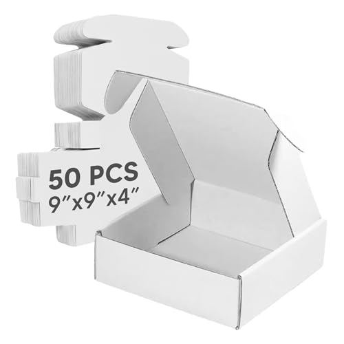 Mailer Boxes Bulk Sale 50 PCS – Shipping Cartons for Small Business - 9x9x4 - White/White - 50 Pack - size: 9x9x4