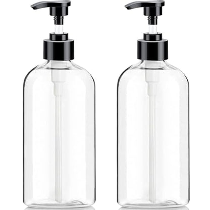Empty Plastic Pump Bottles Dispenser（16.9 Oz, 2 Pack）, Portable Amber BPA-Free Travel Shampoo Lotion Pump Bottle Durable Refillable Containers for Massage Oil, Liquid Soap - size: 16.9 Oz, 2 Pack