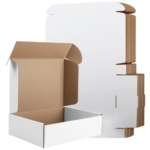 12x9x2 Inches Shipping Boxes Set of 25, White Corrugated Cardboard Boxes, Mailer Boxes for Small Business - size: 12x9x2 Inch