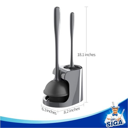 MR.SIGA Toilet Plunger and Brush Combo for Toilet Cleaning, Gray, 2 Set (Pack of 6) - color: Gray, size: 6.3 x 8.2 x 18.1 inch (Pack of 6)