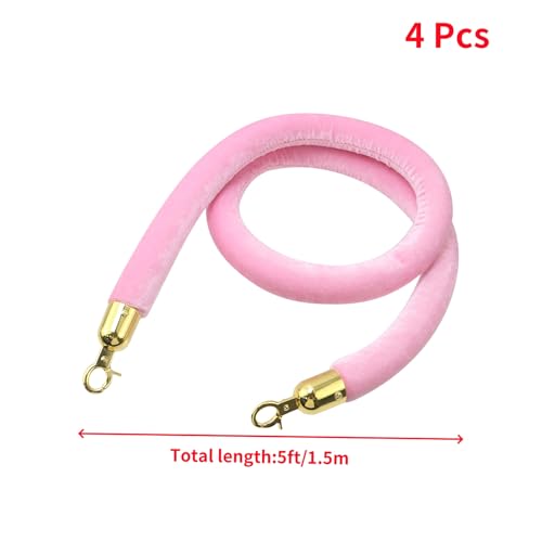 Oedema 4 PCS Velvet Stanchion Rope 5 Feet, Pink - color: Pink