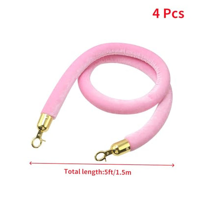 Oedema 4 PCS Velvet Stanchion Rope 5 Feet, Pink - color: Pink