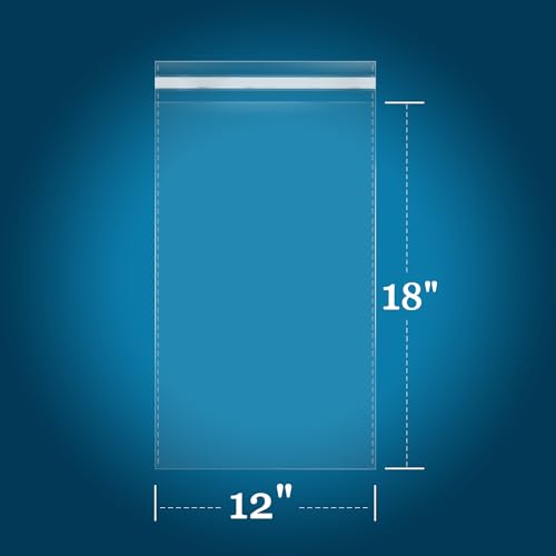iMailer - 200 Count - 12" x 18" Clear Cellophane Bags Self Seal- Cello Large Resealable Plastic Poly Bags for Clothing, T-Shirts, Pants - size: 12x18 Inch (Pack of 200)