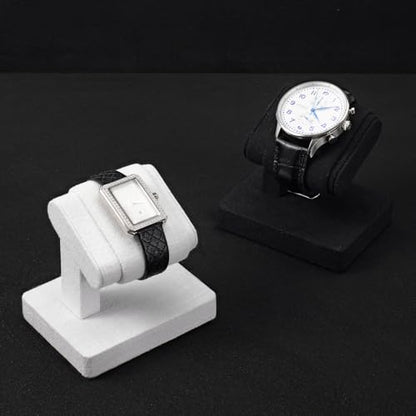 Black Microfiber Single Watch Stand Wristwatch Display Holder - color: Black