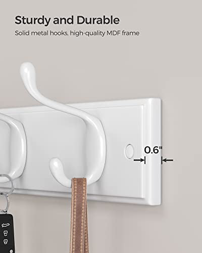 SONGMICS Wall-Mounted Coat Rack, 4 Dual Metal Hooks - color: White, size: 1 Pack-4 Hooks, style: Without Shelf