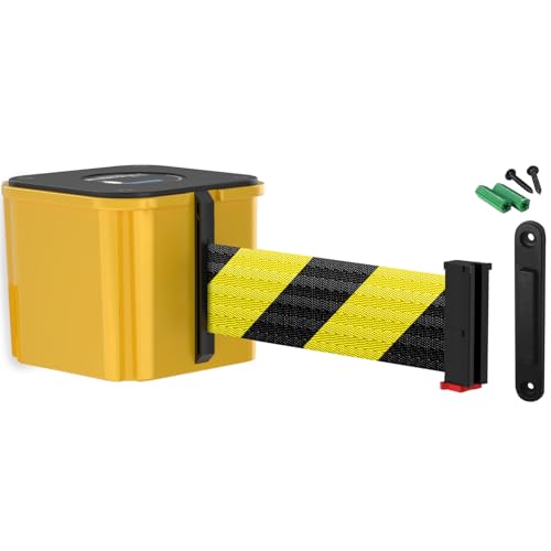 Wall Mounted Yellow Retracta-Belt 15' BLK/YLW Belt Barrier - color: Yellow Case w/ Black & Yellow Diagonal Belt, size: 15' Belt