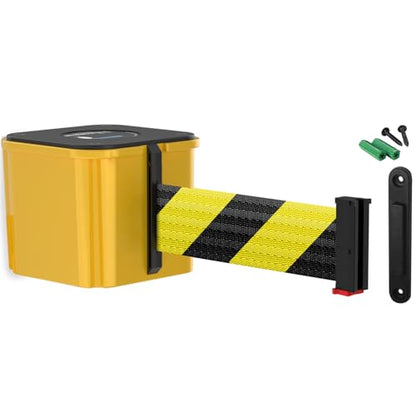 Wall Mounted Yellow Retracta-Belt 15' BLK/YLW Belt Barrier - color: Yellow Case w/ Black & Yellow Diagonal Belt, size: 15' Belt