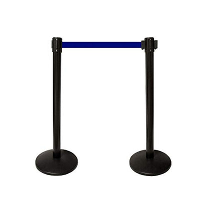 40" HT Retractable Belt Queue Safety Stanchions Barrier Combo Set (2 Posts Blue Belt+WBracket) - color: 2 Posts Blue Belt+wbracket