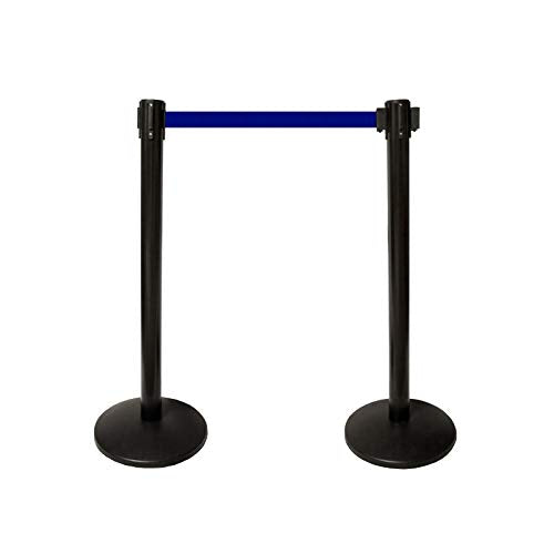 40" HT Retractable Belt Queue Safety Stanchions Barrier Combo Set (6 Posts Bue Belt+SFrame+WBracket) - color: 6 Posts Bue Belt+sframe+wbracket