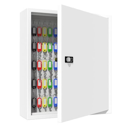 Key Cabinet Lock Box with 131-Keys: Steel Wall Mount Key Box Organizer - Large Storage and Secure Combination Lock Boxes for Home Office Business - White - color: White