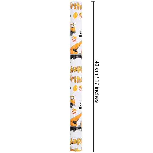 Sikiweiter Construction Truck Birthday Wrapping Paper Roll - Yellow Trucks, Cones, and Balloons Design - 17 inch x 16.5 feet(Construction) - color: Construction