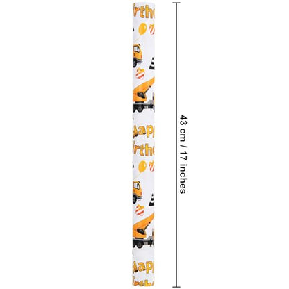 Sikiweiter Construction Truck Birthday Wrapping Paper Roll - Yellow Trucks, Cones, and Balloons Design - 17 inch x 16.5 feet(Construction) - color: Construction