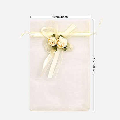 SumDirect Rose Organza Gift Bags - 50Pcs 4x6 inch Yellow Wedding Favor Gift Bags, Jewelry Pouches with Drawstring for Party Wedding Christmas Valentine - color: Yellow