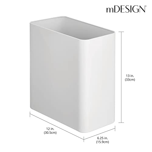 mDesign Stainless Steel Slim Rectangular Modern Metal 2.6 Gallon Trash Can Wastebasket, White - color: White