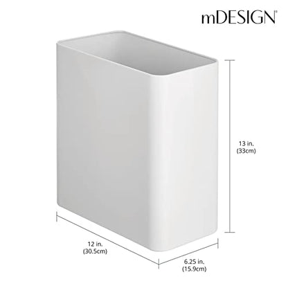 mDesign Stainless Steel Slim Rectangular Modern Metal 2.6 Gallon Trash Can Wastebasket, White - color: White