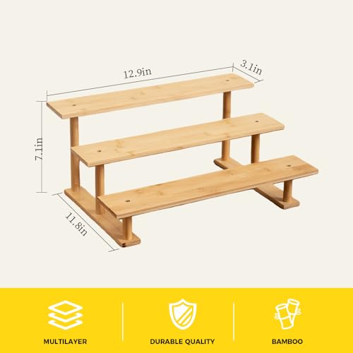 CROISSANT Bamboo and Wood 3 Tier Cupcake Stand, Food Display Risers for Party , Statues and Lego Displays, Cologne Stand, Perfume Display Stand（3 Tier，1Pack）