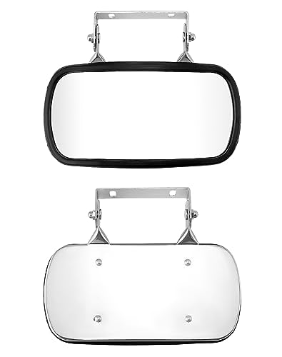 QWORK Stainless Steel Convex Mirror, Over Door Rectangular U-Bracket Rearview Mirror for Tractors, Forklifts, Trucks